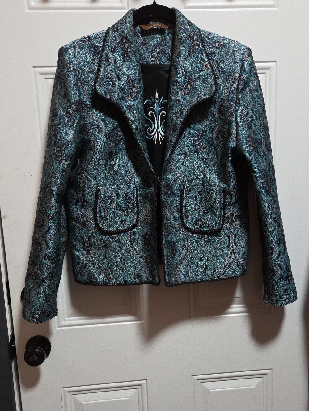 Hanna Grace Paisley Metallic Teal And Pink  Women's Jacket Size 12